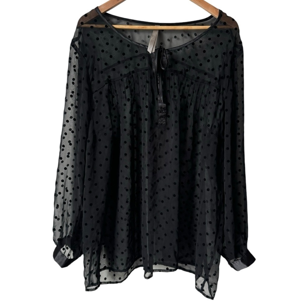 Penningtons Polka Dot Sheer Long Sleeve Black Blouse Women's Size 3X